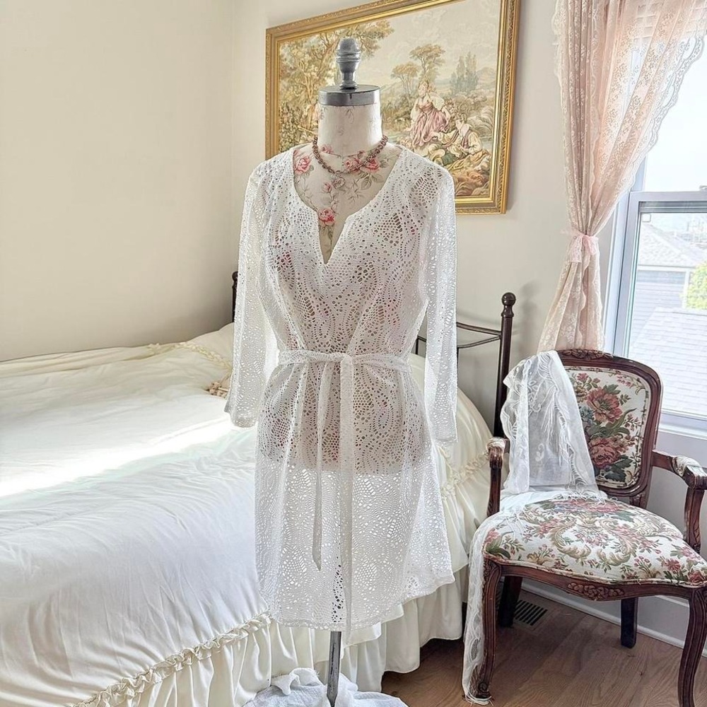 Y2K white lace cover up dress‎ Merona size medium